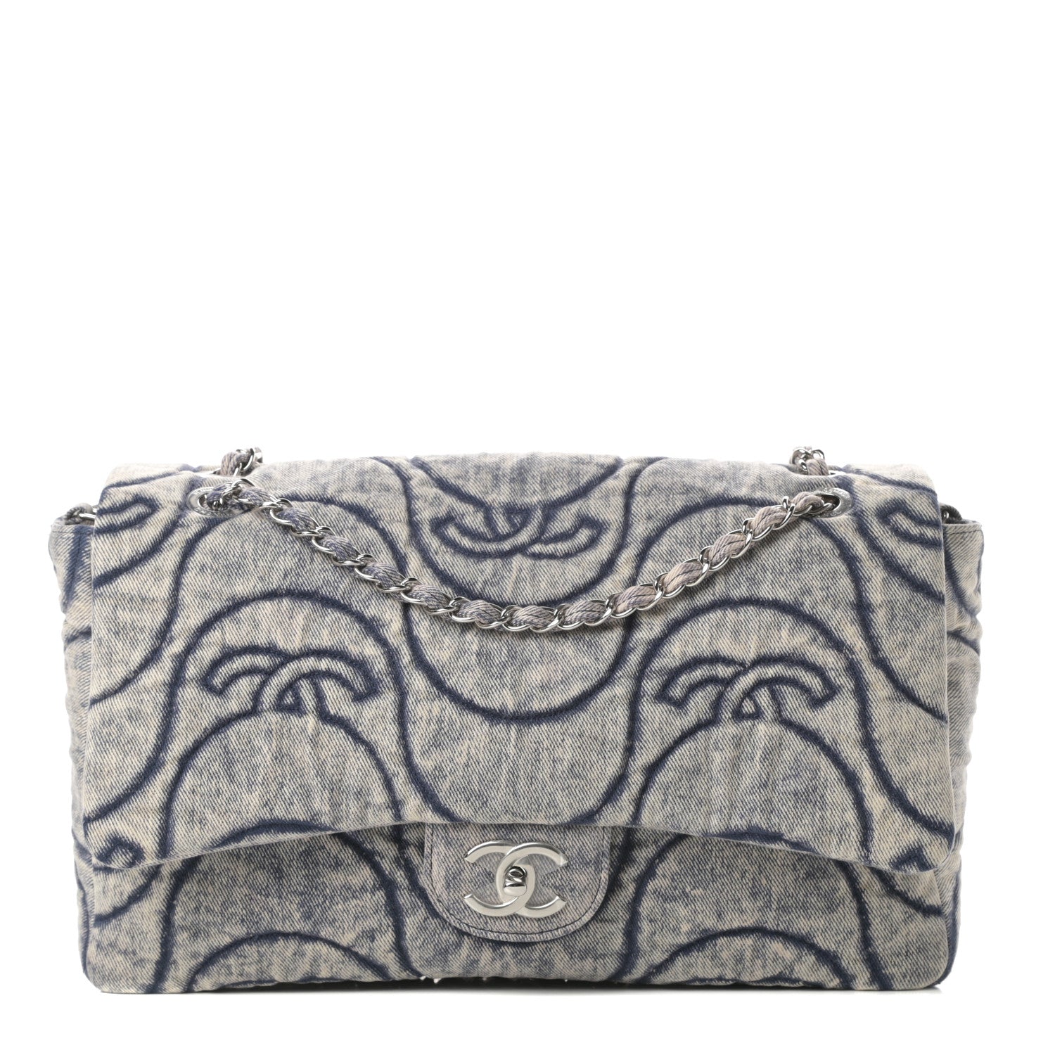Chanel Denim Embossed CC Logo Print Jumbo Single Flap Blue 1 of 10