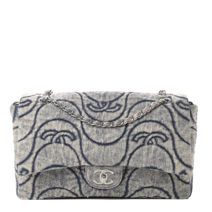 Chanel Denim Embossed CC Logo Print Jumbo Single Flap Blue 1 of 10