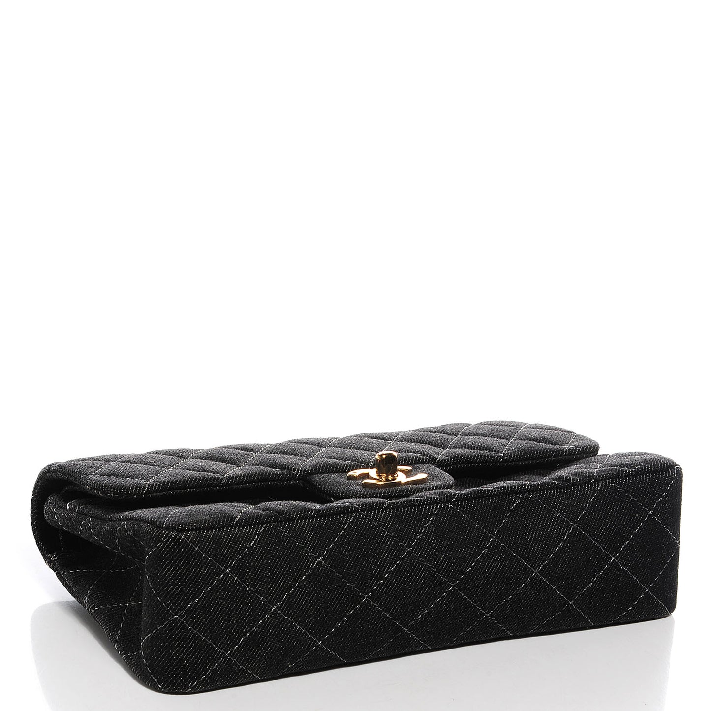 Denim Quilted Small Double Flap Bag Black