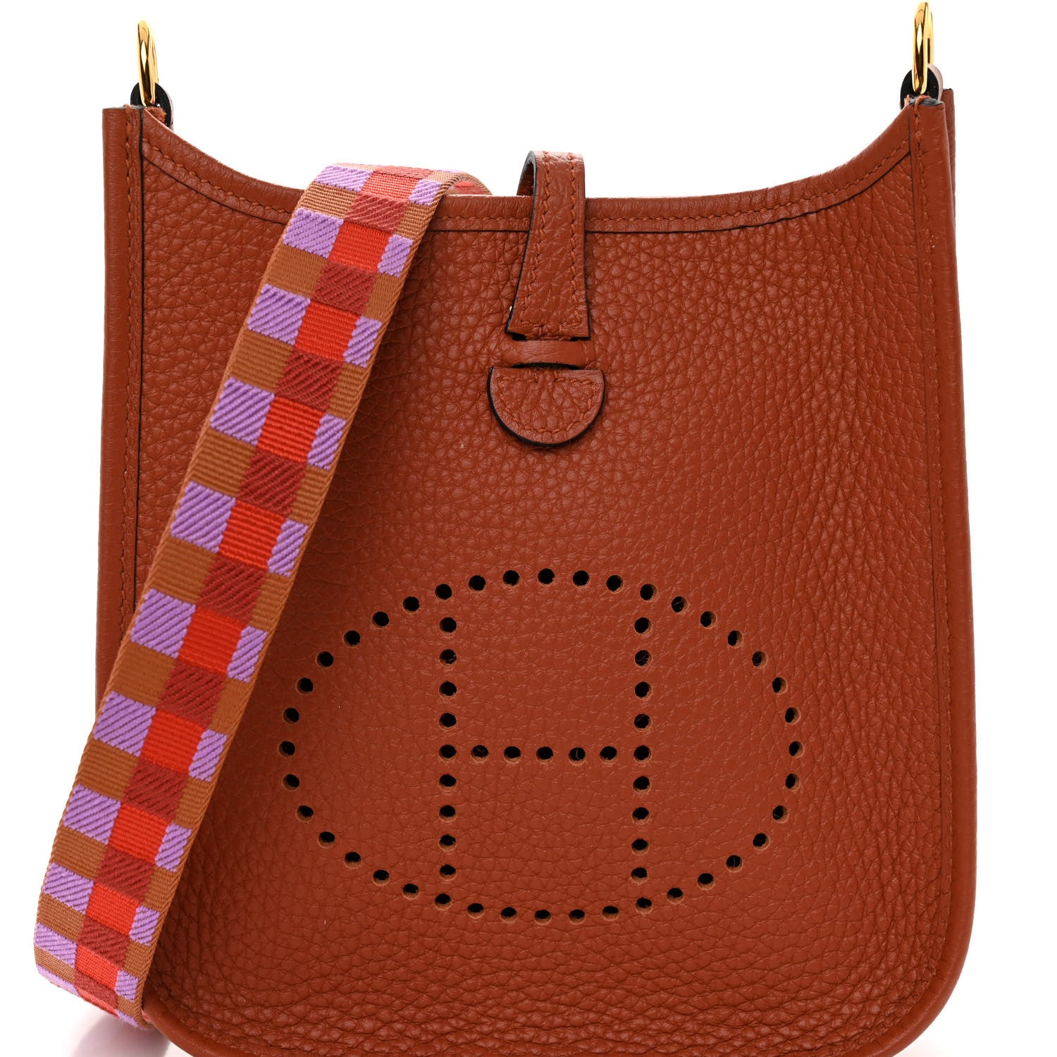 Hermes Taurillon Clemence Maxi Quadrille Evelyne TPM Cuivre Capucine Parme Rouge Duchess 7 of 10