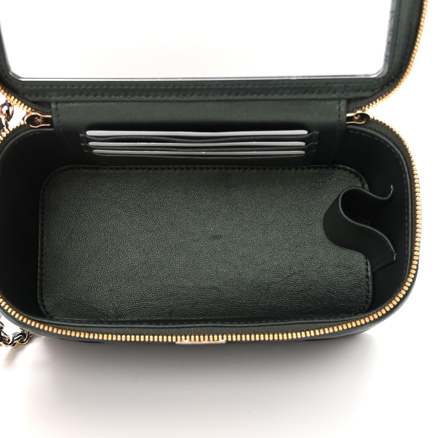 Chanel Iridescent Lambskin Quilted Small Top Handle Vanity Case With Chain Dark Green 5 of 11