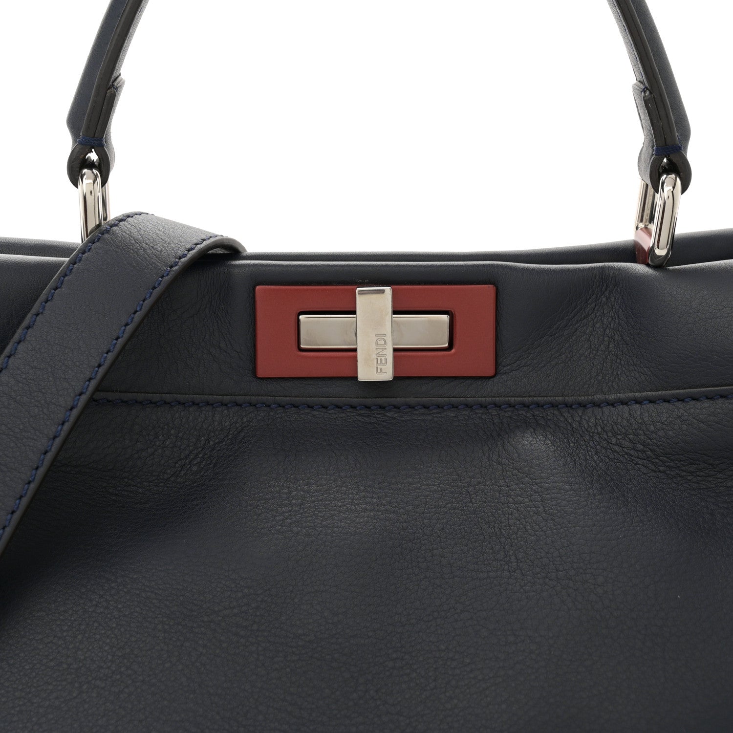 Fendi Vitello Seta Shiny Nappa Medium Peekaboo Iconic Satchel Blue Notte Ardesia 8 of 12
