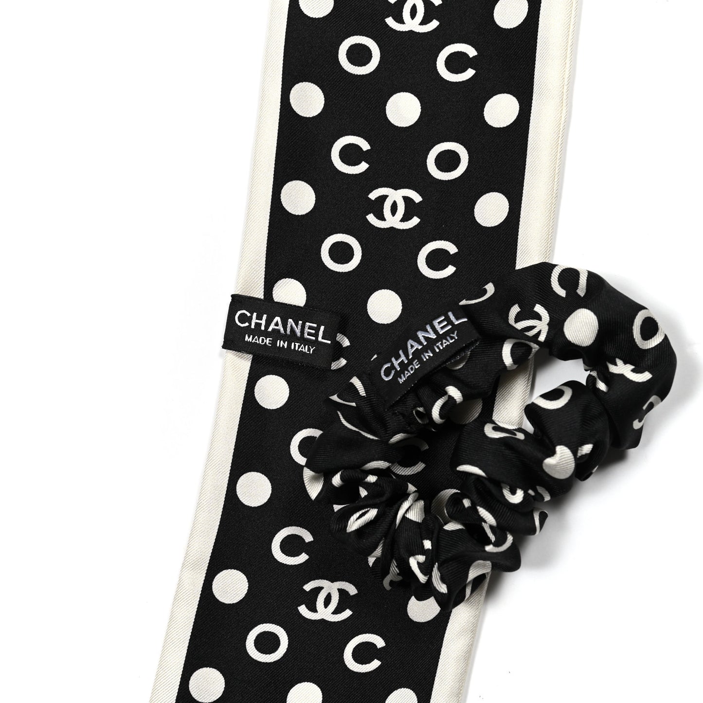 Silk CC Twilly Hair Tie Black White