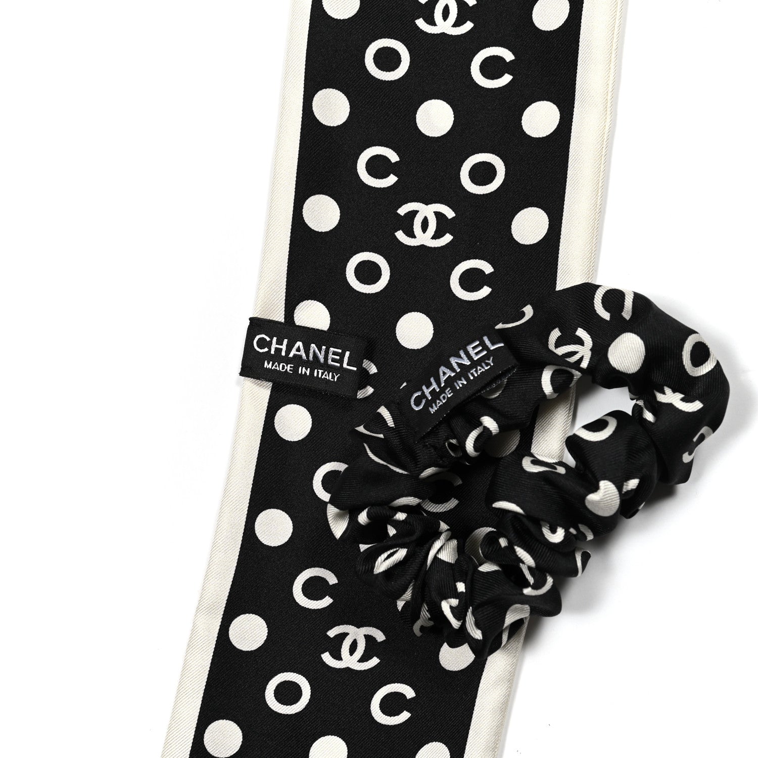 Chanel Silk CC Twilly Hair Tie Black White 3 of 3