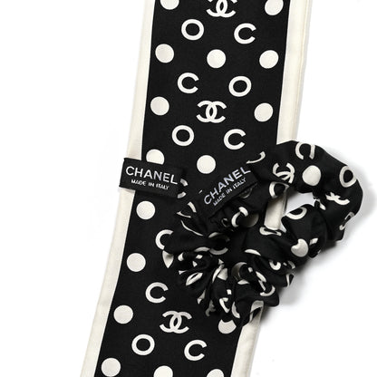 Chanel Silk CC Twilly Hair Tie Black White 3 of 3