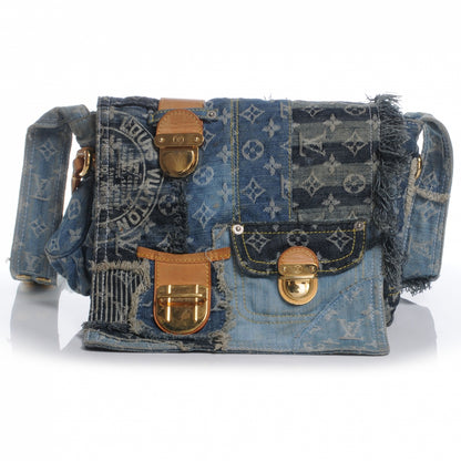 Louis Vuitton Denim Patchwork Posty Messenger Bag Blue 1 of 7