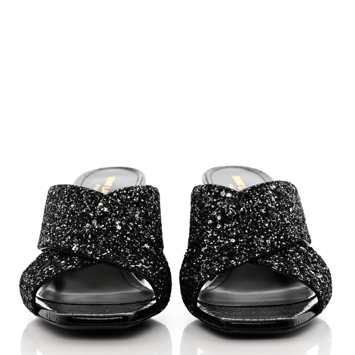 Saint Laurent Glitter LouLou 70 Mule Sandals 39 Black Gold 2 of 9