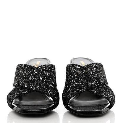 Saint Laurent Glitter LouLou 70 Mule Sandals 39 Black Gold 2 of 9