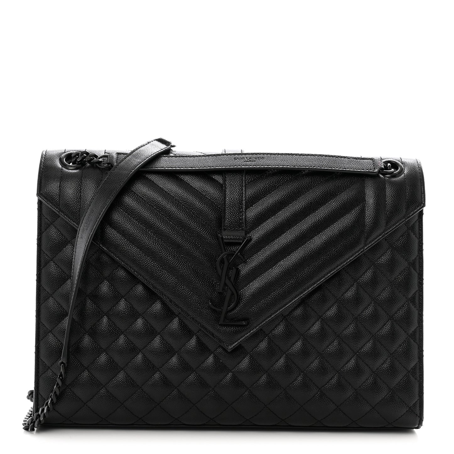 Grain De Poudre Textured Mixed Matelasse Large Triquilt Monogram Monochrome Satchel Black