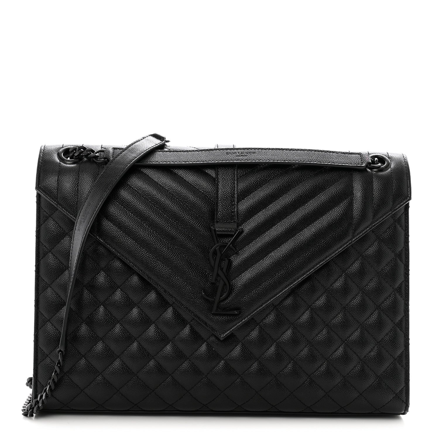 Saint Laurent Grain De Poudre Textured Mixed Matelasse Large Triquilt Monogram Monochrome Satchel Black 1 of 11
