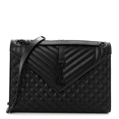 Saint Laurent Grain De Poudre Textured Mixed Matelasse Large Triquilt Monogram Monochrome Satchel Black 1 of 11