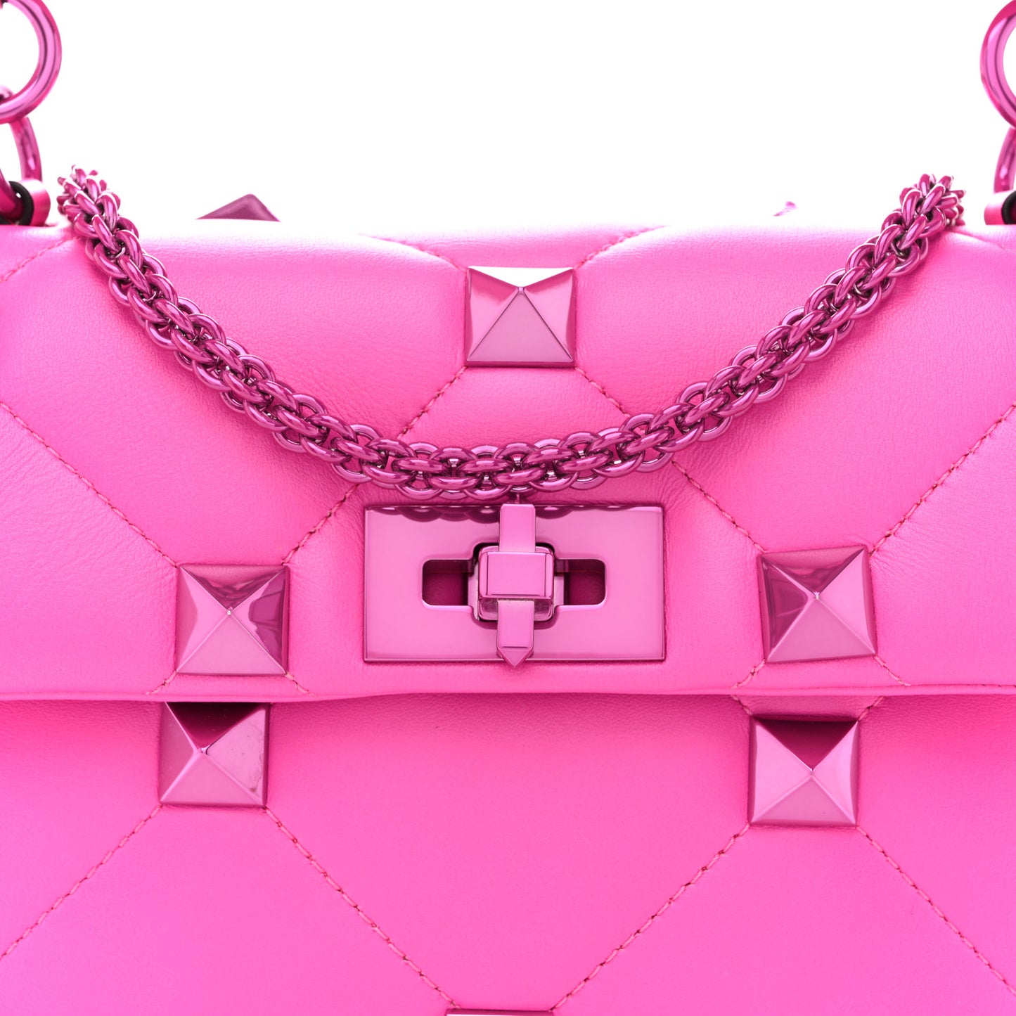 Nappa Lacquer Monochrome Medium Roman Stud Shoulder Bag Pink PP