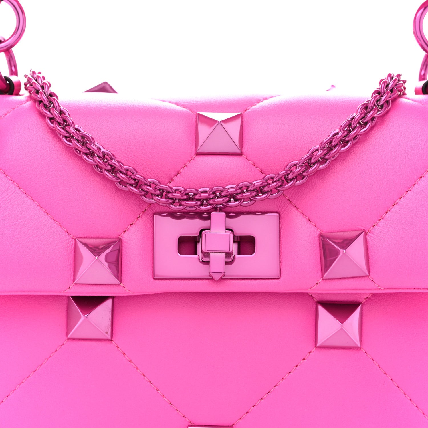 Valentino Garavani Nappa Lacquer Monochrome Medium Roman Stud Shoulder Bag Pink PP 7 of 9
