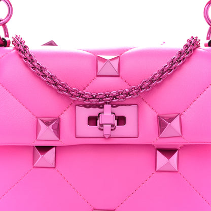 Valentino Garavani Nappa Lacquer Monochrome Medium Roman Stud Shoulder Bag Pink PP 7 of 9