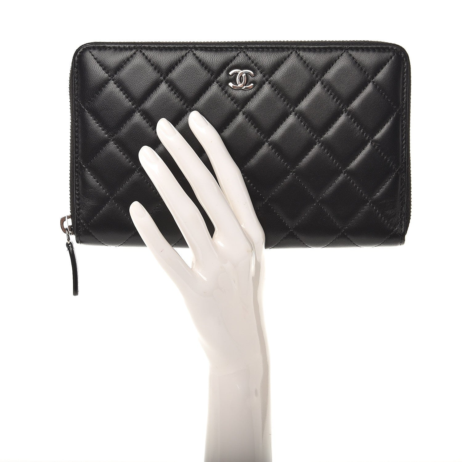 Chanel Lambskin Quilted Large Zip Around Organizer Wallet Black 2 of 10