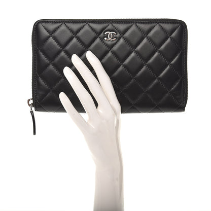 Chanel Lambskin Quilted Large Zip Around Organizer Wallet Black 2 of 10