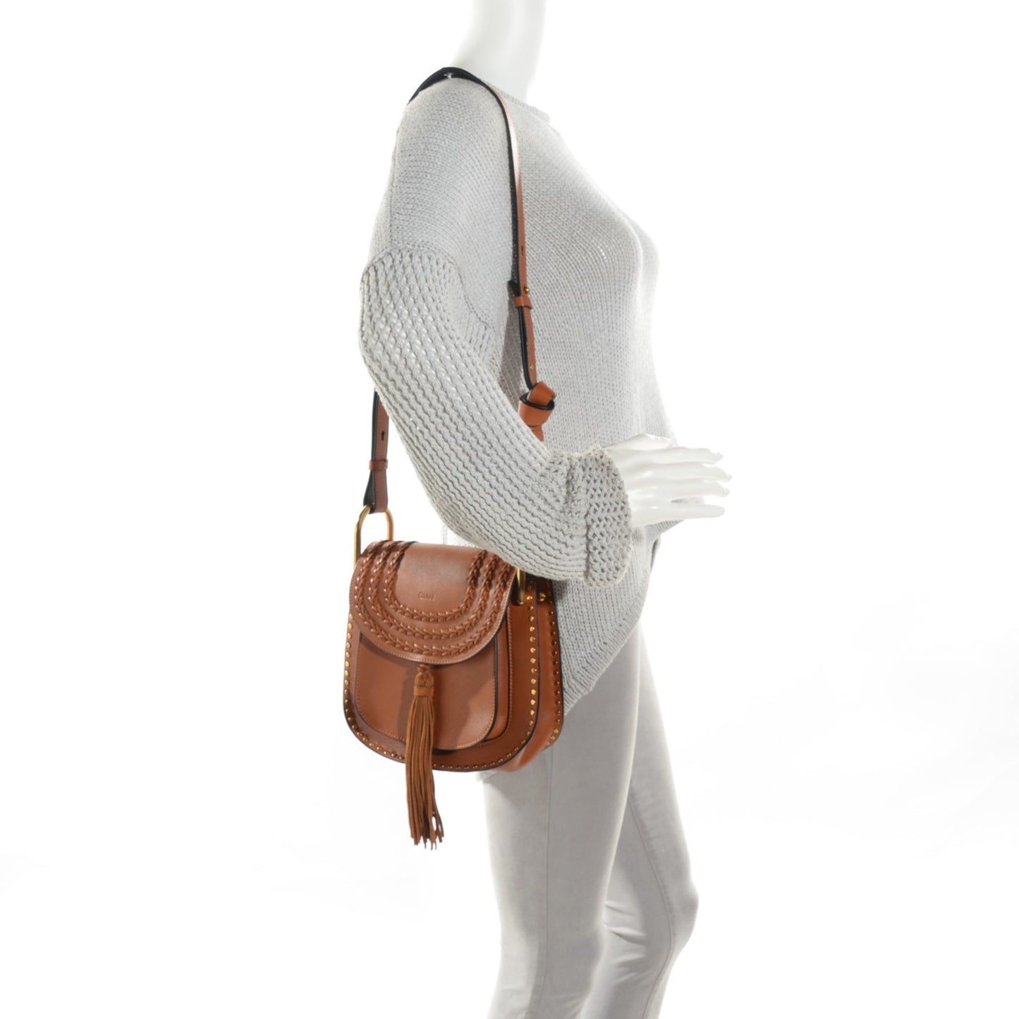 Calfskin Braided Small Hudson Shoulder Bag Caramel