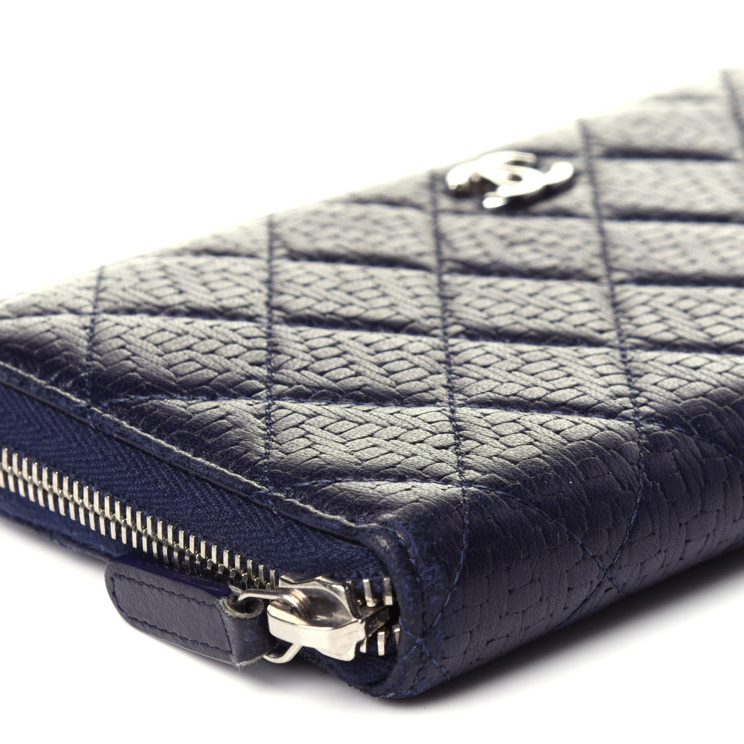 Chanel Woven Lambskin Quilted Large Zip Around Wallet Navy 9 of 14