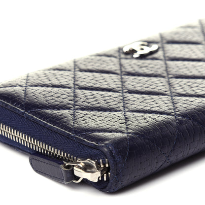 Chanel Woven Lambskin Quilted Large Zip Around Wallet Navy 9 of 14