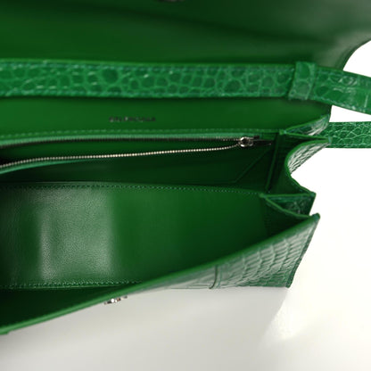 Balenciaga Shiny Calfskin Crocodile Embossed Small Hourglass Sling Shoulder Bag Leaf Green 5 of 10