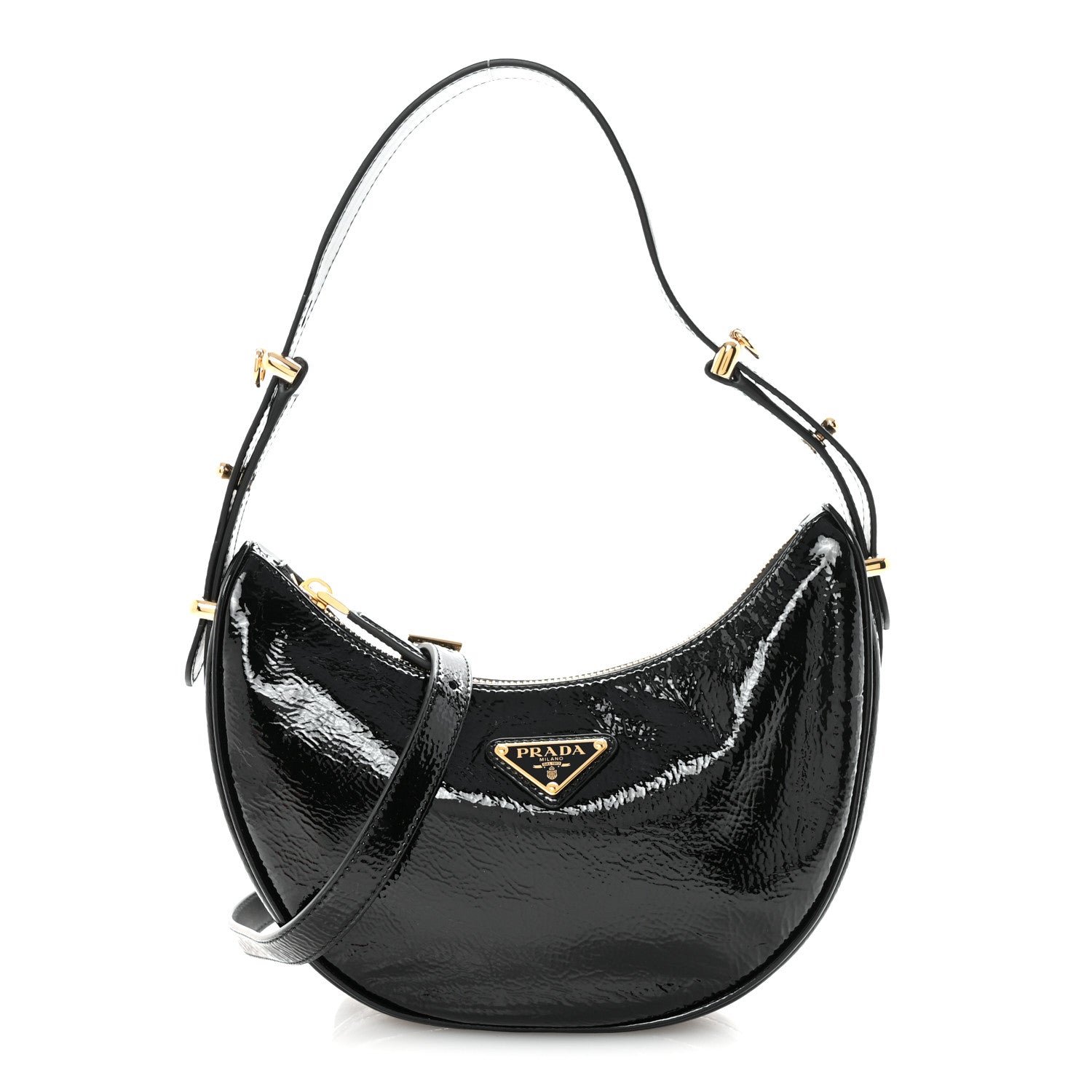 Prada Patent Naplak Arque Shoulder Bag Black 1 of 8