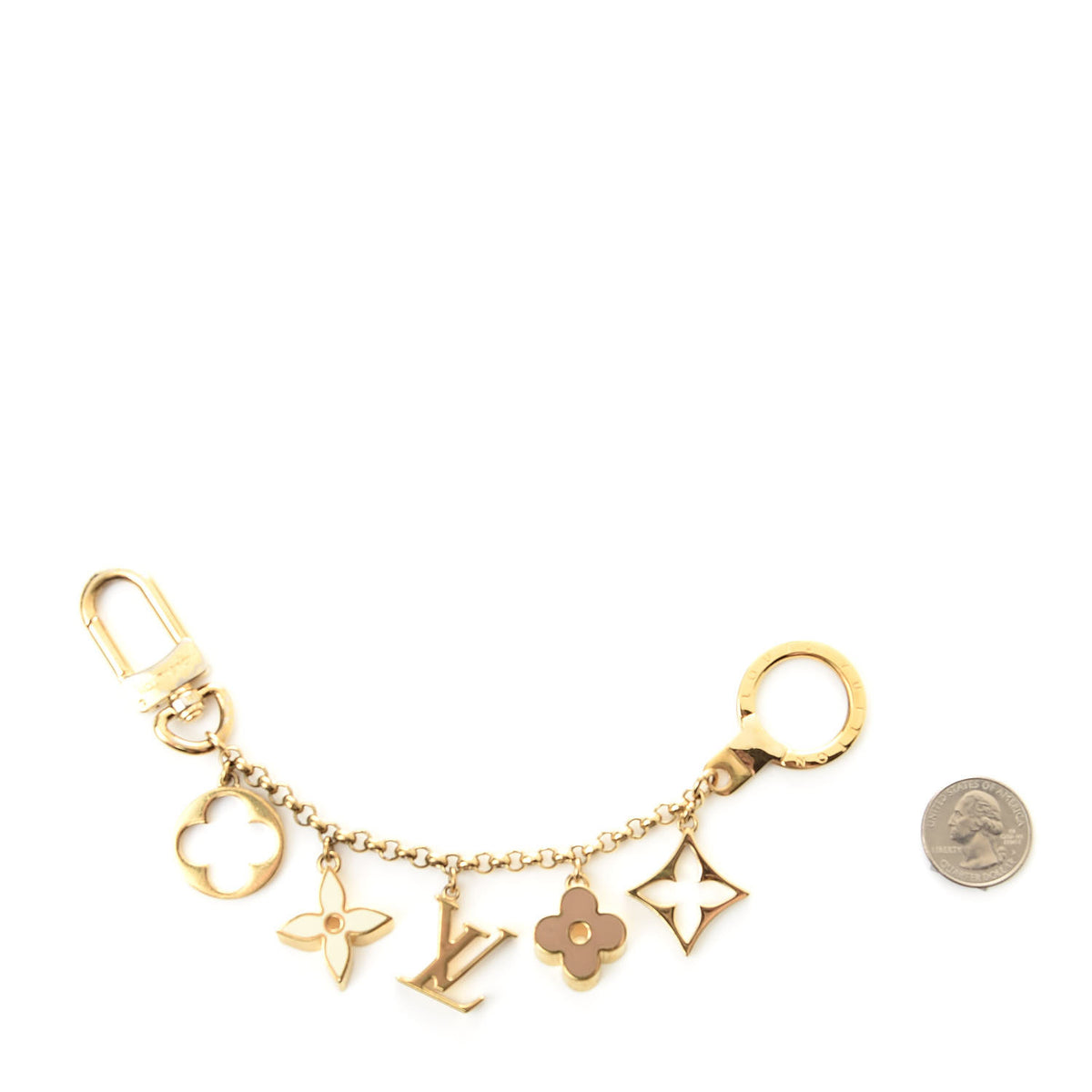 Louis Vuitton Brass Enamel Fleur De Monogram Bag Charm Chain Gold 2 of 5