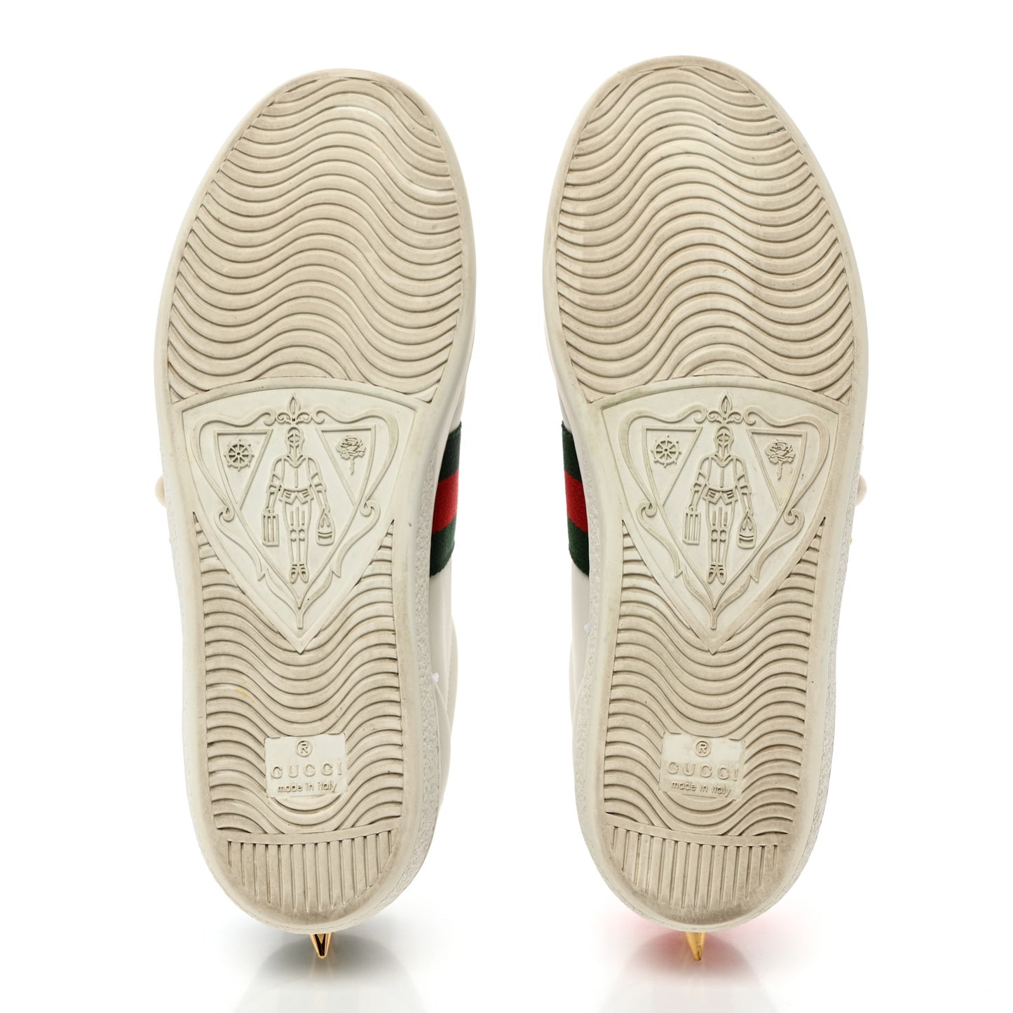 Calfskin Web Pearl Studded Womens Ace Sneakers 37.5 White