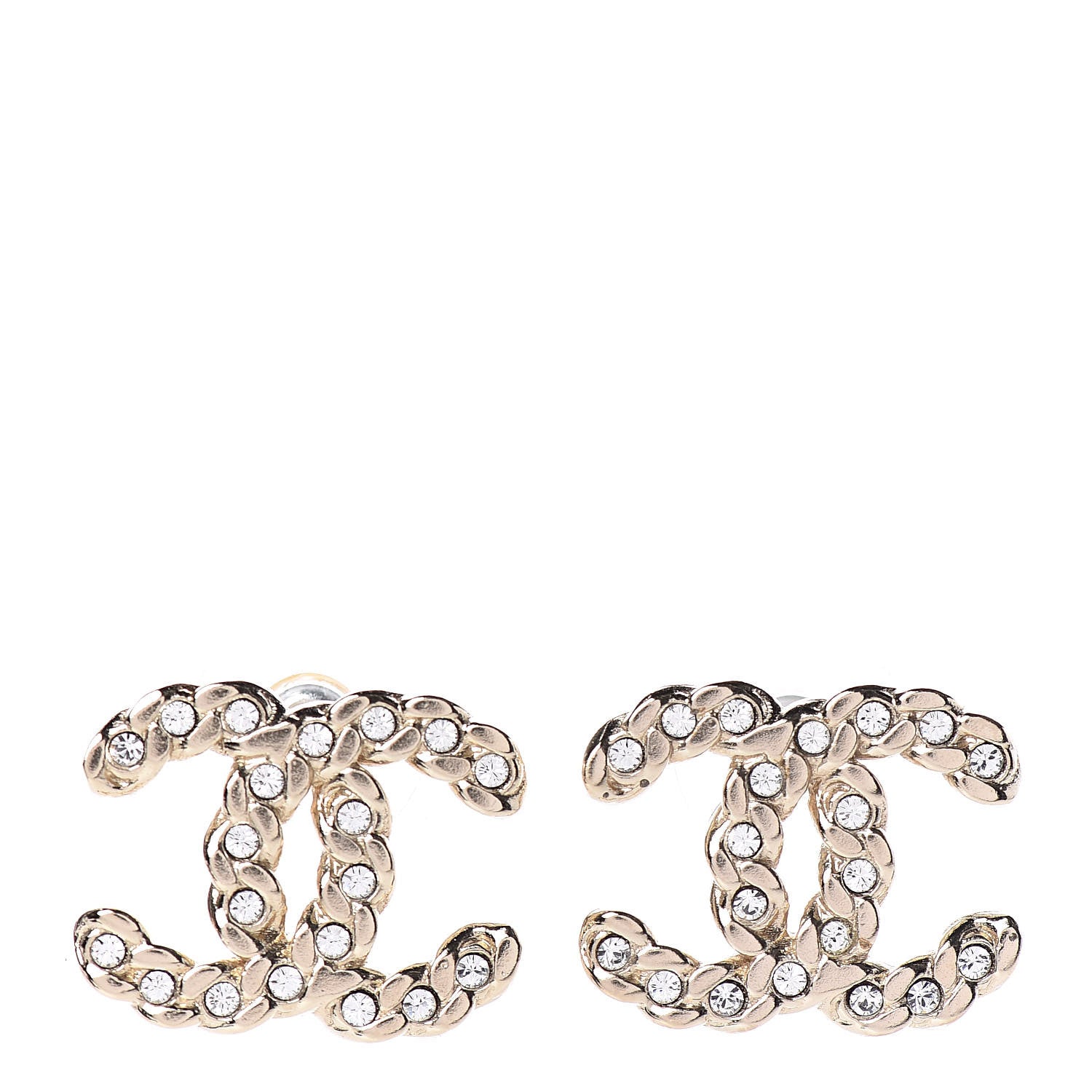Chanel Crystal CC Large Stud Earrings Gold 1 of 5