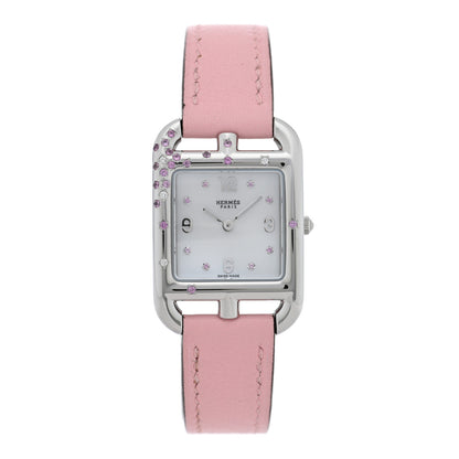 Hermes Stainless Steel Swift Diamond Pink Sapphire Mother of Pearl 23mm Cape Cod Quartz Watch Rose Sakura 1 of 5