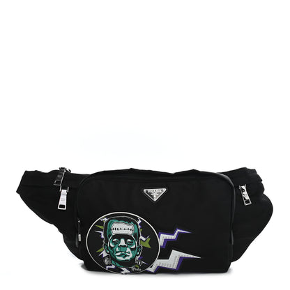Prada X UNIVERSAL STUDIOS Tessuto Nylon Montagna Frankenstein Print Multi Zip Belt Bag Black Menta 1 of 9