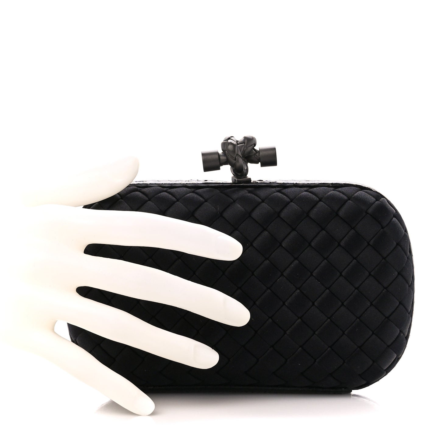 Satin Intreccio Impero Ayers Knot Clutch Black