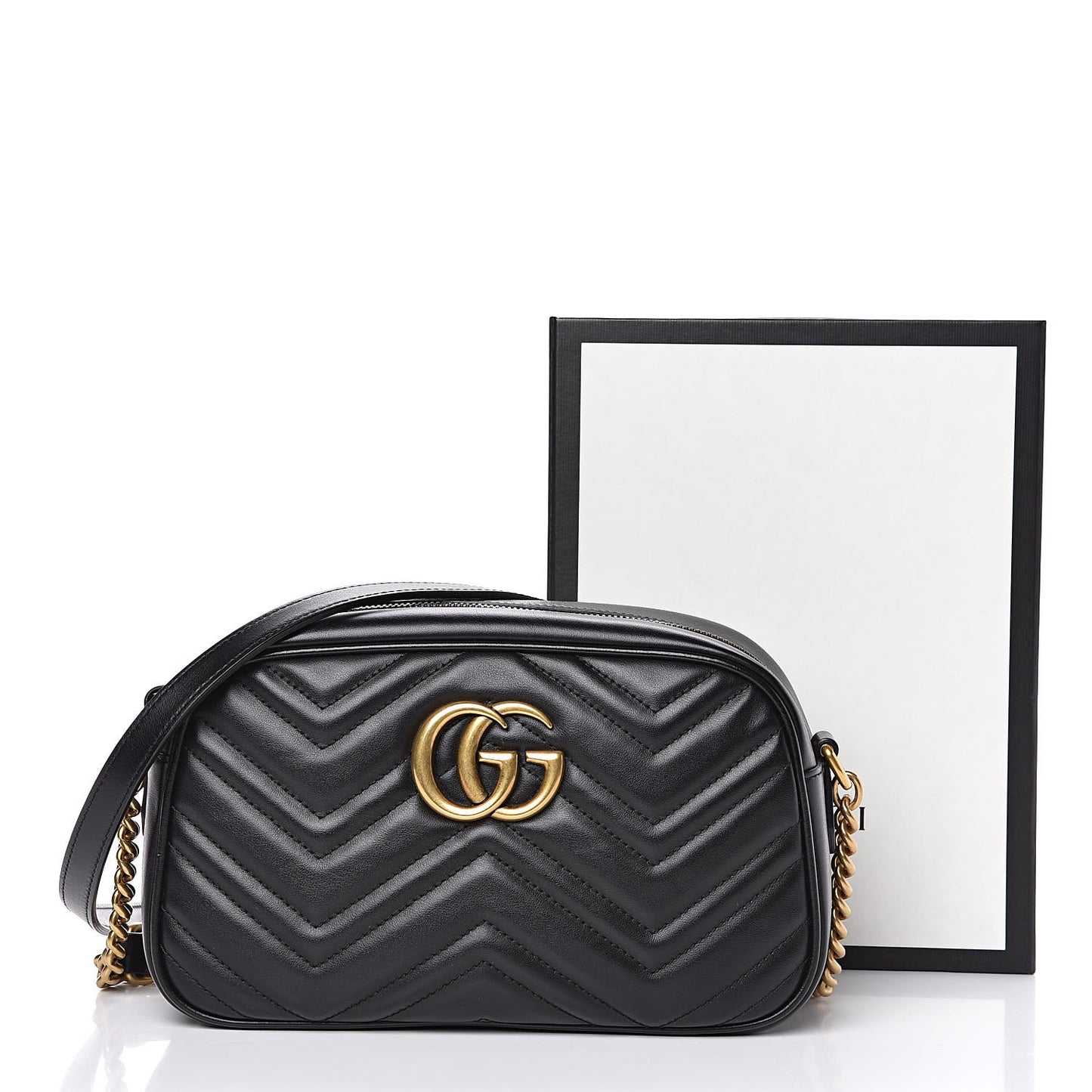 Calfskin Matelasse Small GG Marmont Chain Shoulder Bag Black