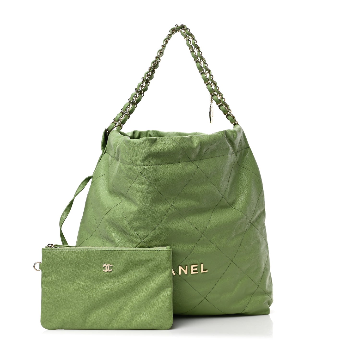 Shiny Caviar Quilted Chanel 22 Green