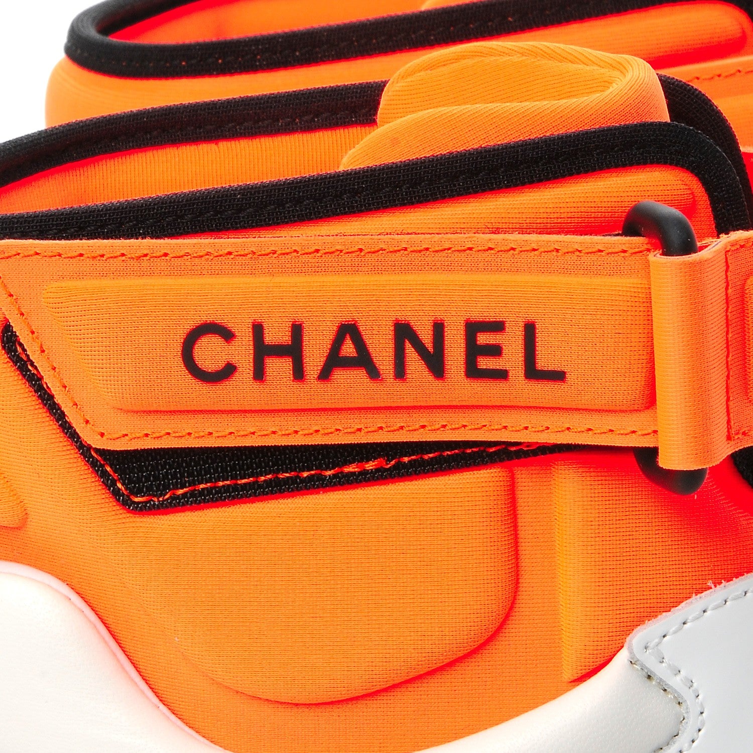 Chanel Suede Calfskin Lambskin Neoprene High Top CC Sneakers 38.5 White Fluo Orange 9 of 10