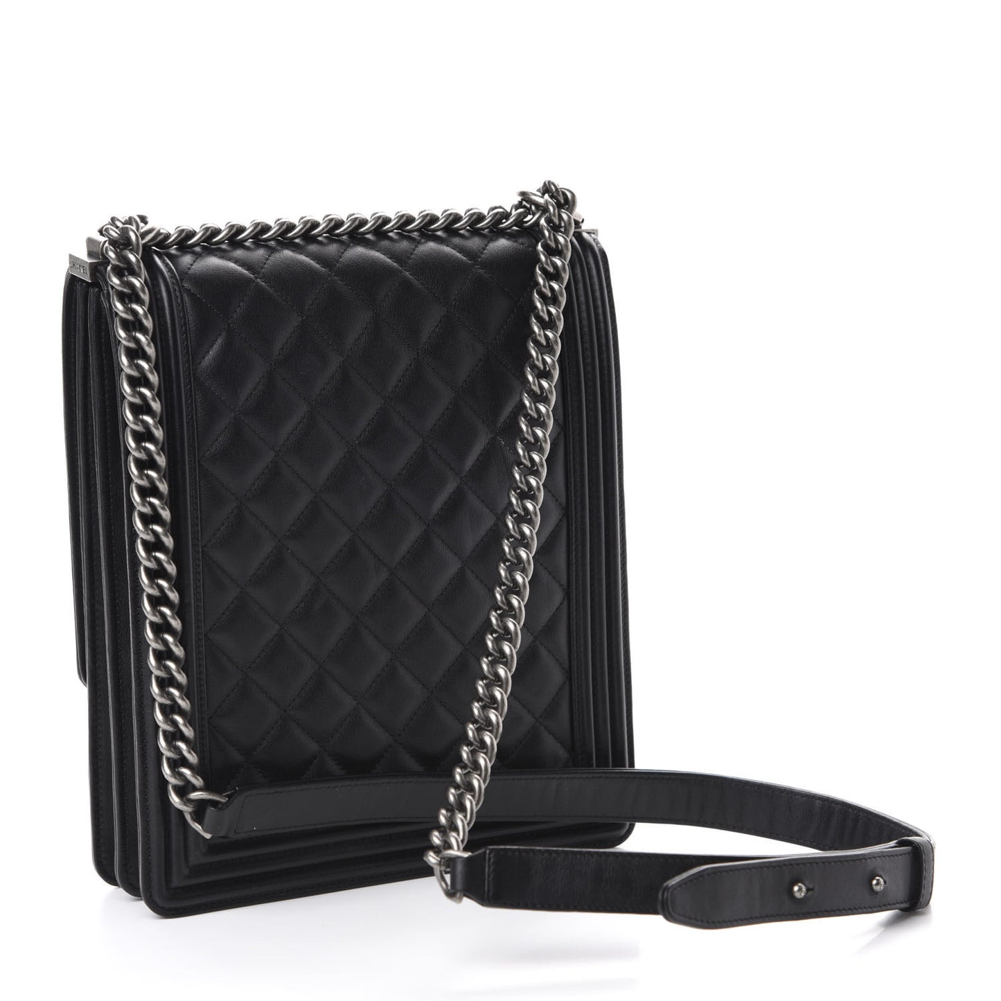 Calfskin Quilted North South Boy Flap Black