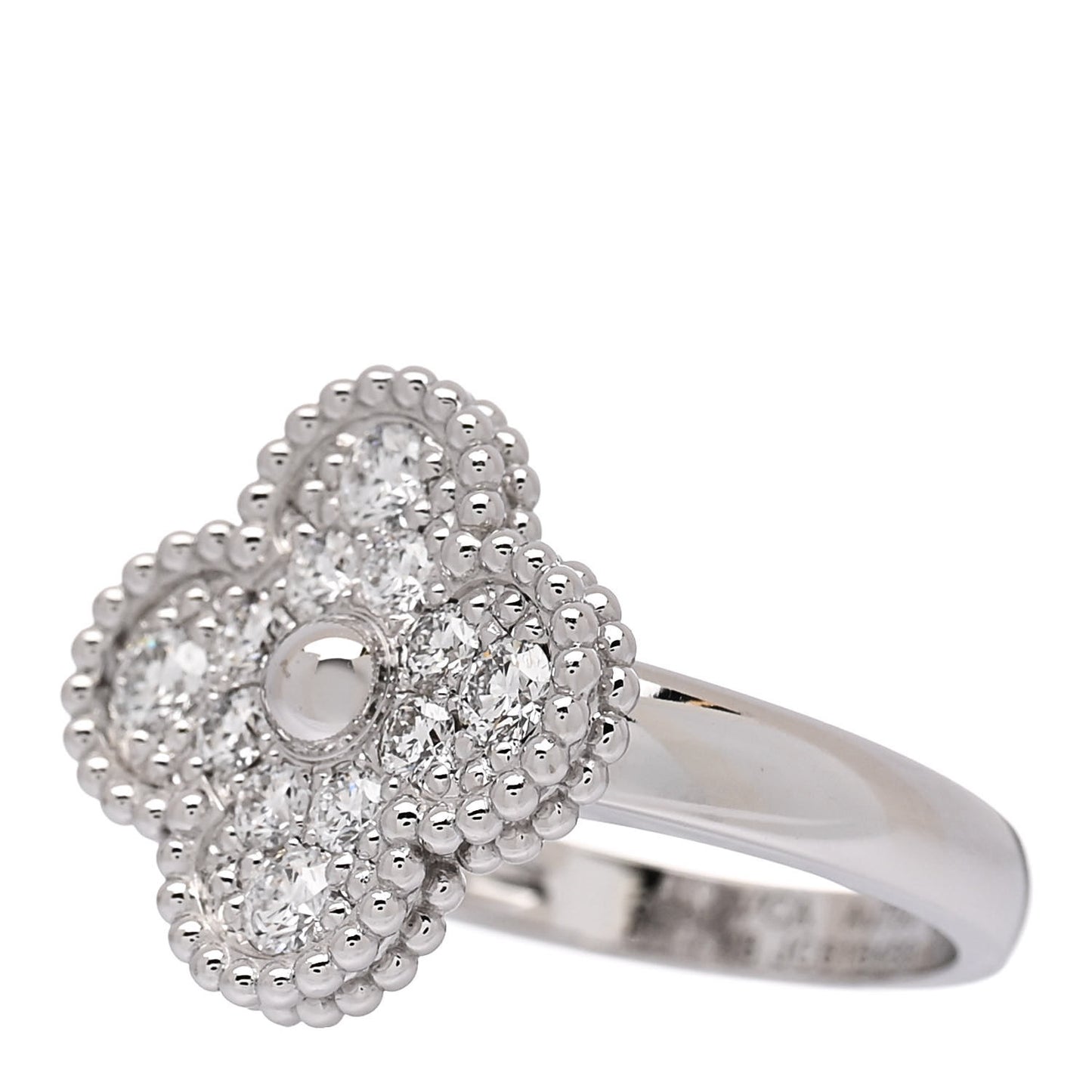 18K White Gold Diamond Vintage Alhambra Ring 48 4.5