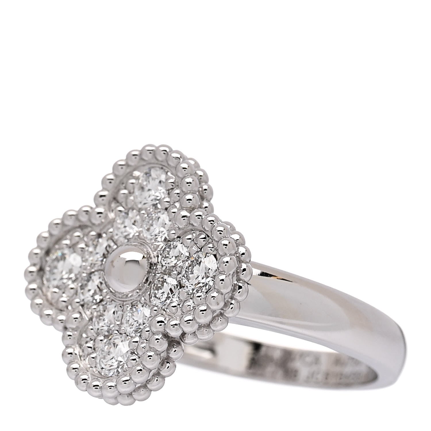 Van Cleef & Arpels 18K White Gold Diamond Vintage Alhambra Ring 48 4.5 3 of 6