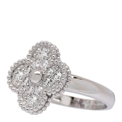 Van Cleef & Arpels 18K White Gold Diamond Vintage Alhambra Ring 48 4.5 3 of 6
