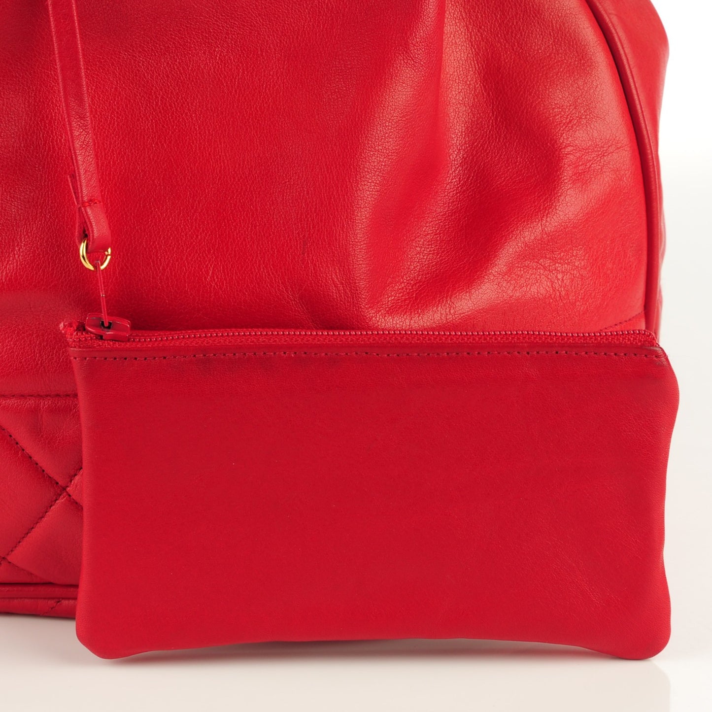 Lambskin Quilted Drawstring Shoulder Bag Red