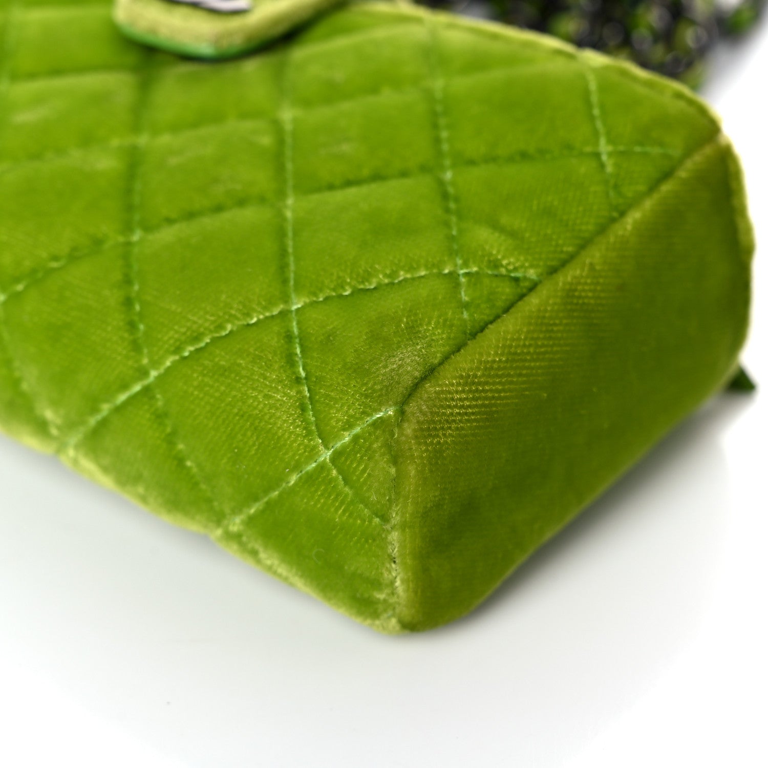 Chanel Velvet Quilted Mini Phone Holder Crossbody Bag Green 10 of 17