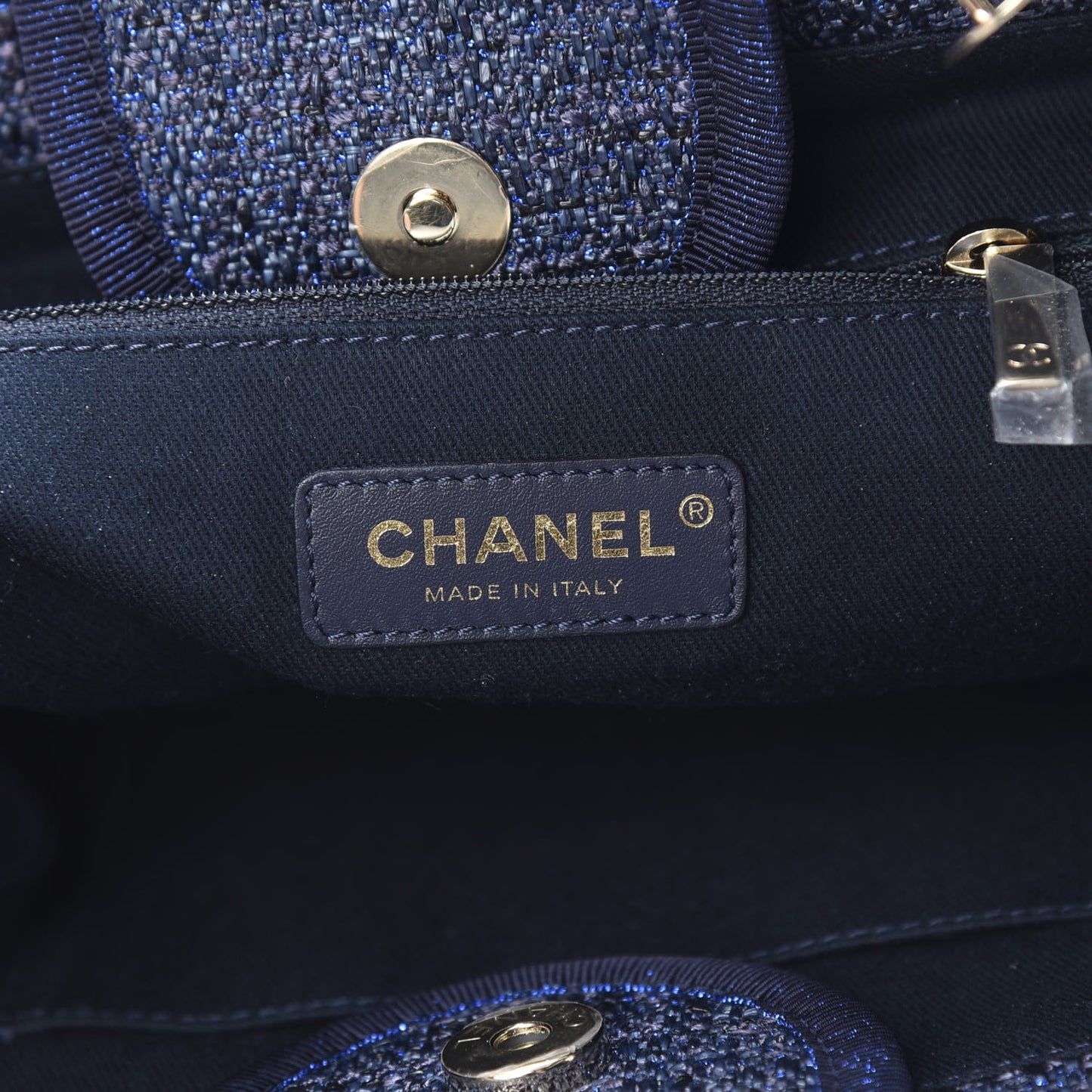 Lurex Canvas Medium Deauville Tote Navy Blue
