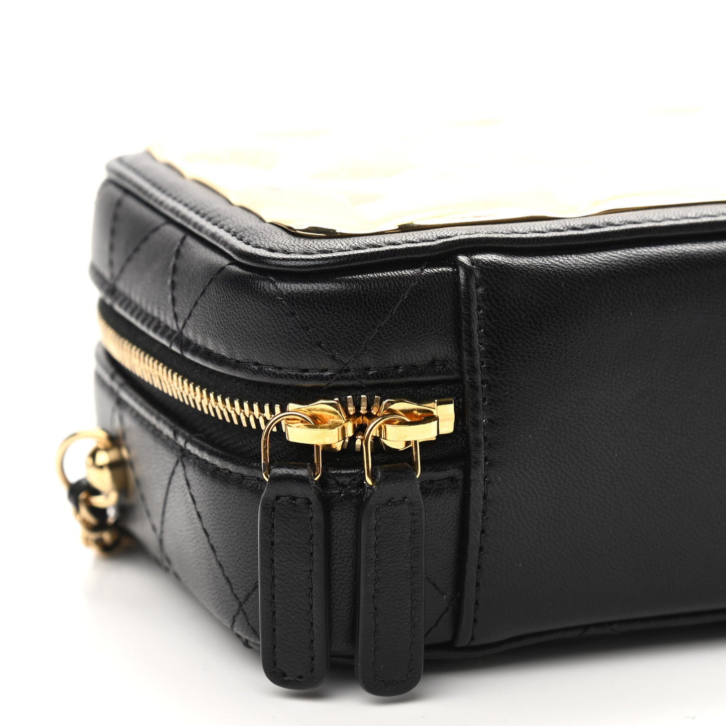 Lambskin Quilted Golden Plate Clutch With Chain Black