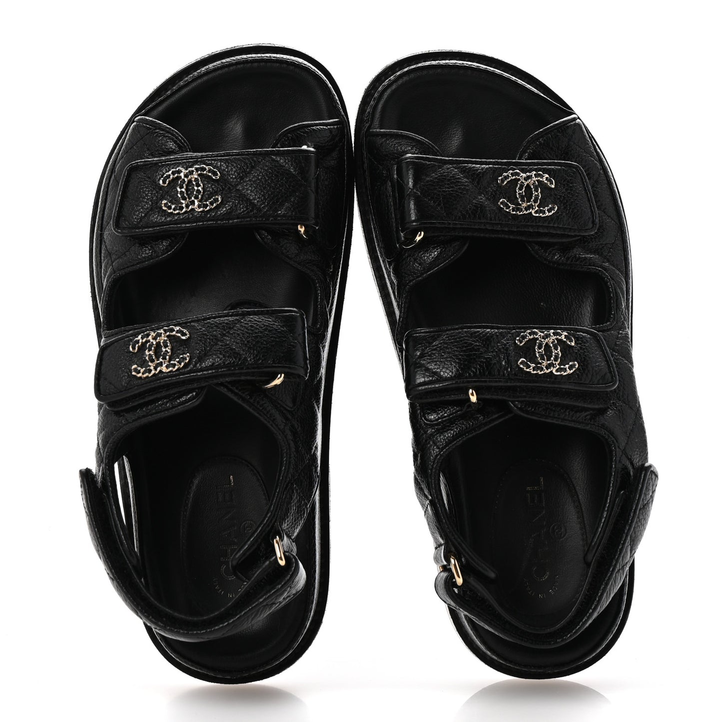 Grained Calfskin Velcro Dad Sandals 35 Black