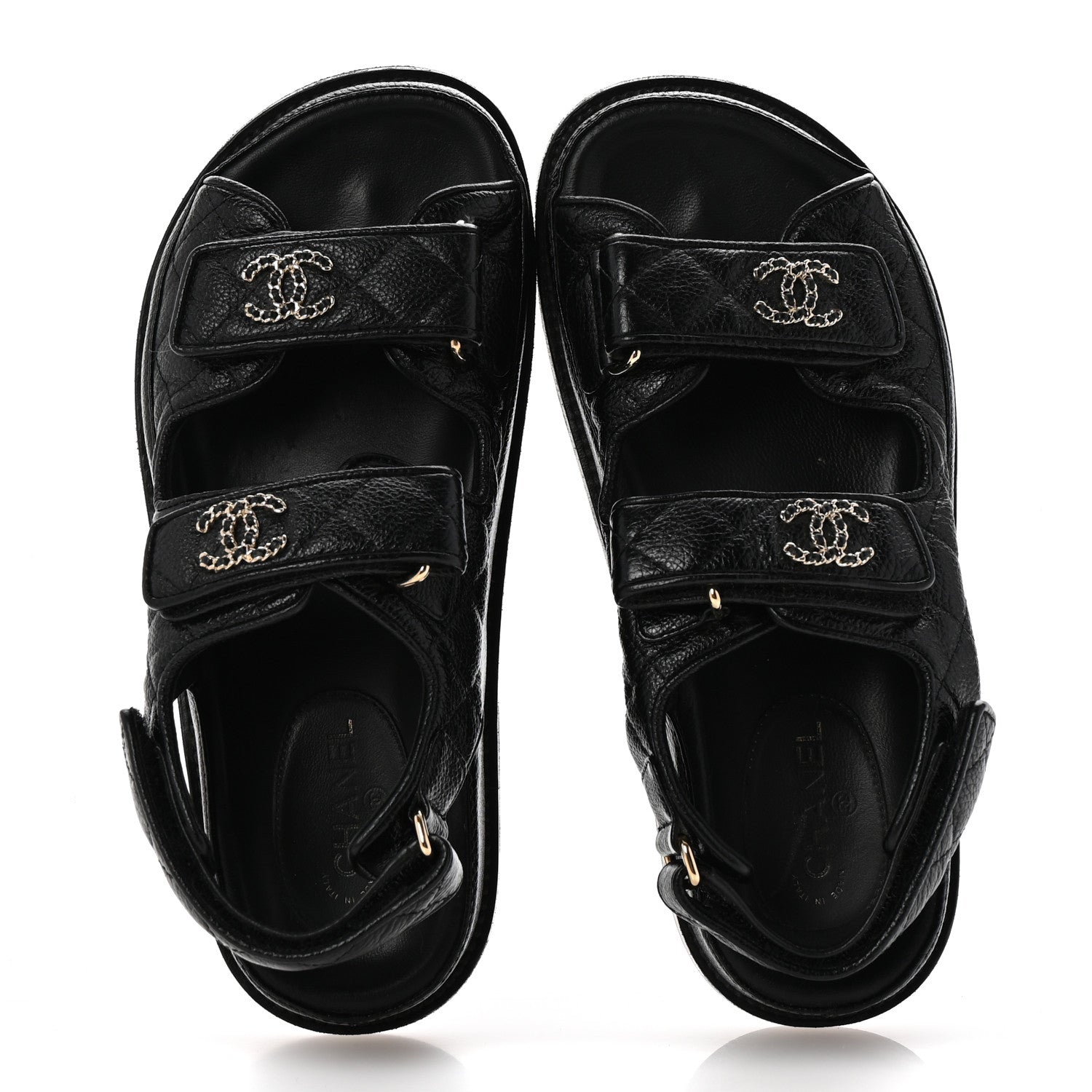 Chanel Grained Calfskin Velcro Dad Sandals 35 Black 2 of 11