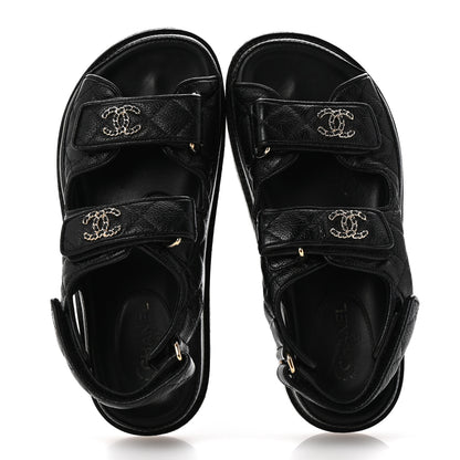 Chanel Grained Calfskin Velcro Dad Sandals 35 Black 2 of 11