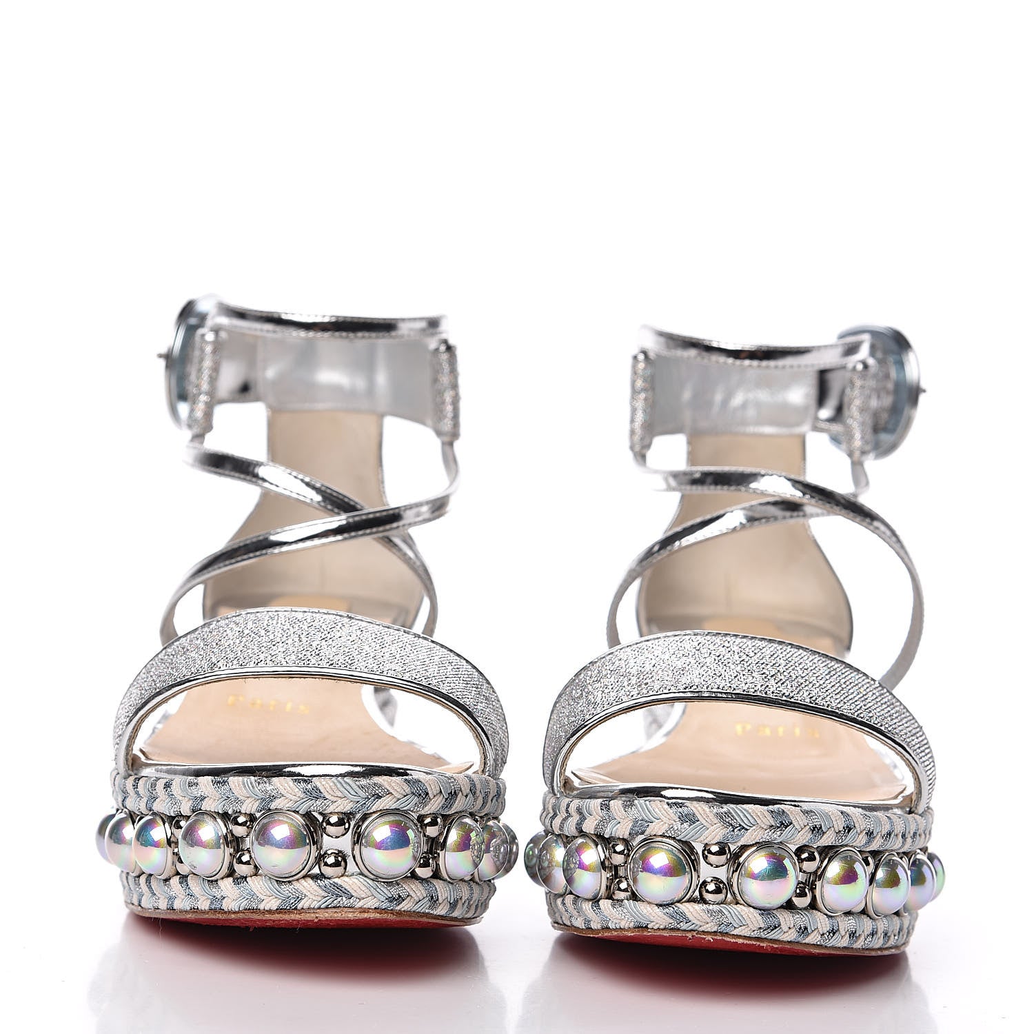 Christian Louboutin Crepe Satin Specchio Lurex Chocazeppa 60 Platform Sandals 36 Silver 2 of 10