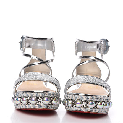 Christian Louboutin Crepe Satin Specchio Lurex Chocazeppa 60 Platform Sandals 36 Silver 2 of 10
