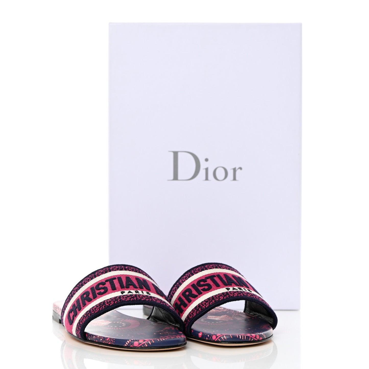 Canvas Embroidered Animals Dway Mules Slide Sandals 37 Deep Blue Fuchsia
