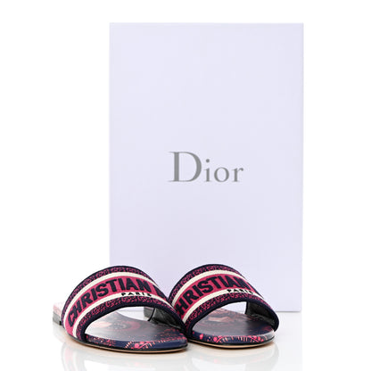 Christian Dior Canvas Embroidered Animals Dway Mules Slide Sandals 37 Deep Blue Fuchsia 17 of 18