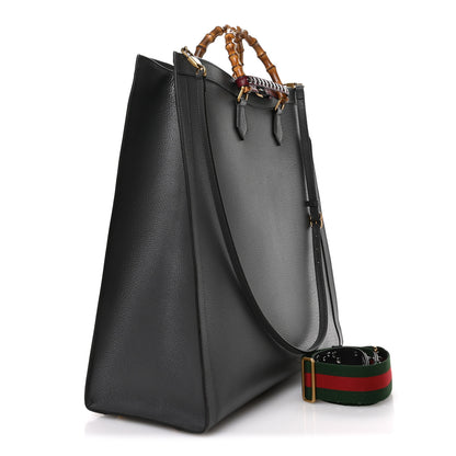 Gucci Textured Dollar Calfskin Web Studded Maxi Diana Tote Bag Graphite Grey 2 of 9